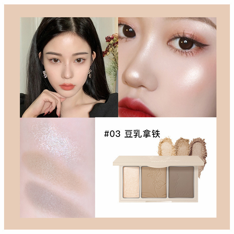 Novo Tri Color High gloss Repair Plate Sparkling Powder Face Fine Sparkling Explosive Sparkling Brightening Matte Shadow Nose Shadow Three in One Plate