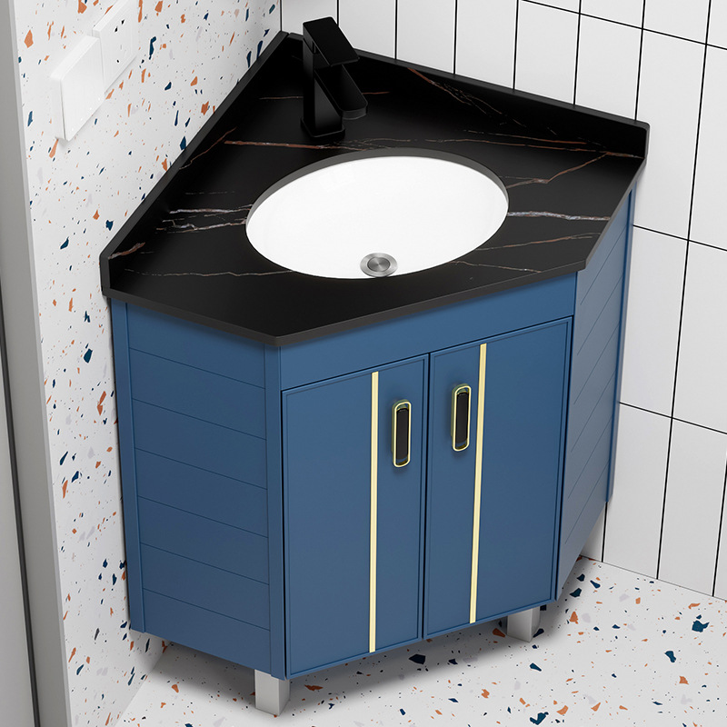 Triángulo de piso de aluminio espacio gabinete de baño combinación baño lavabo esquina lavabo pequeño apartamento mesa de lavado