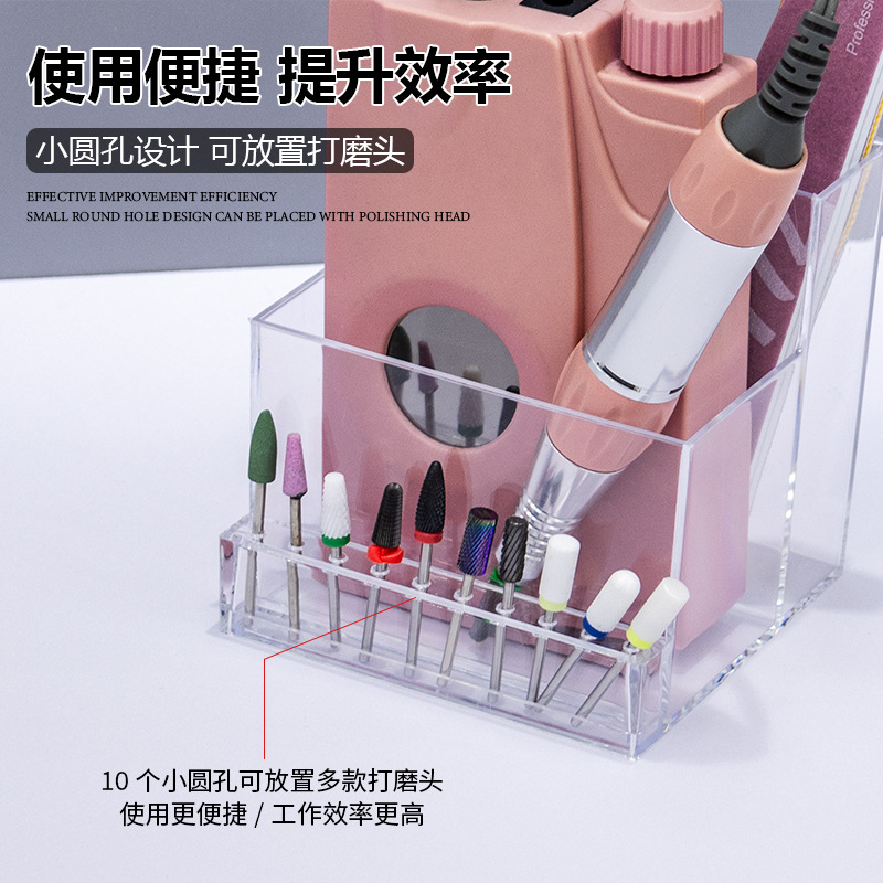 Lijadora de uñas Estante de almacenamiento Estante de almacenamiento Estante de almacenamiento de herramientas de uñas Estante de bolígrafos Cabeza de pulido Broca Caja de almacenamiento de conector