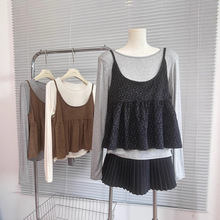 特价韩系复古2025秋季上衣灯芯绒碎花吊带背心叠穿打底衫长袖