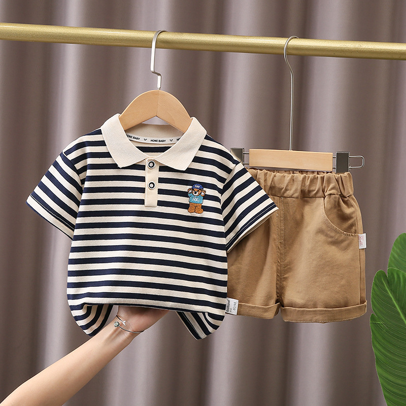 男の子サマースーツ 2025 新しいスタイルベビー夏インターネット有名人ポロ半袖服子供クールでハンサムな子供服|undefined