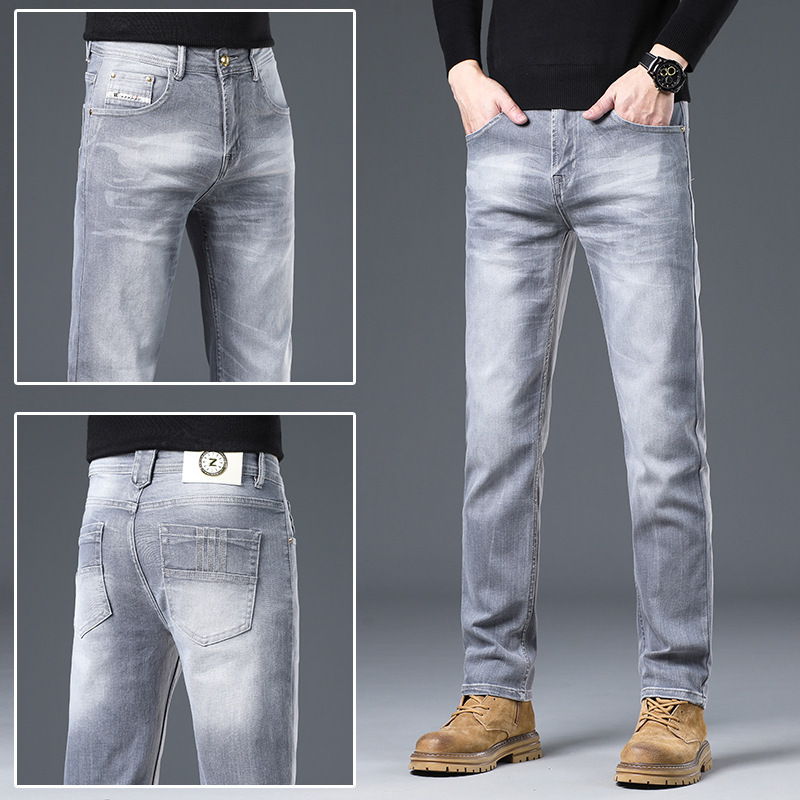 High-End Light Luxury Starry Sky Smoke Gray Men's Jeans Slim Straight Three-Dimensional Cut Korean Style Versatile Men's Jeans