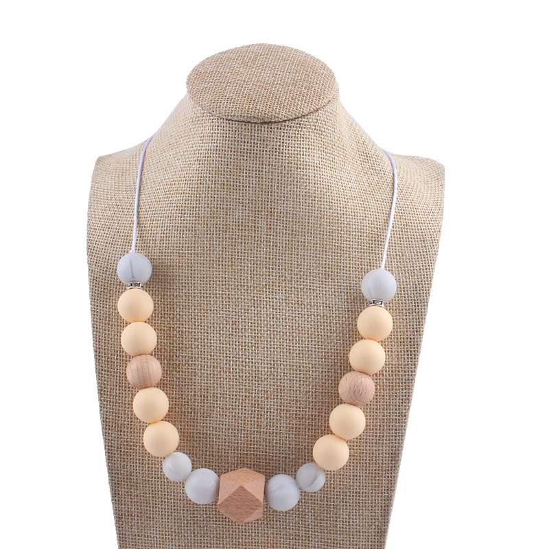 Nueva silicona molar mordedor collar creativo DIY madera de haya grande octogonal collar colgante cadena de la clavícula