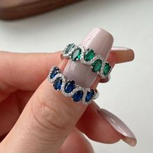 银竡源 跨境s925纯银戒指女鸽子蛋形纳米石锆石欧美轻奢个性指环