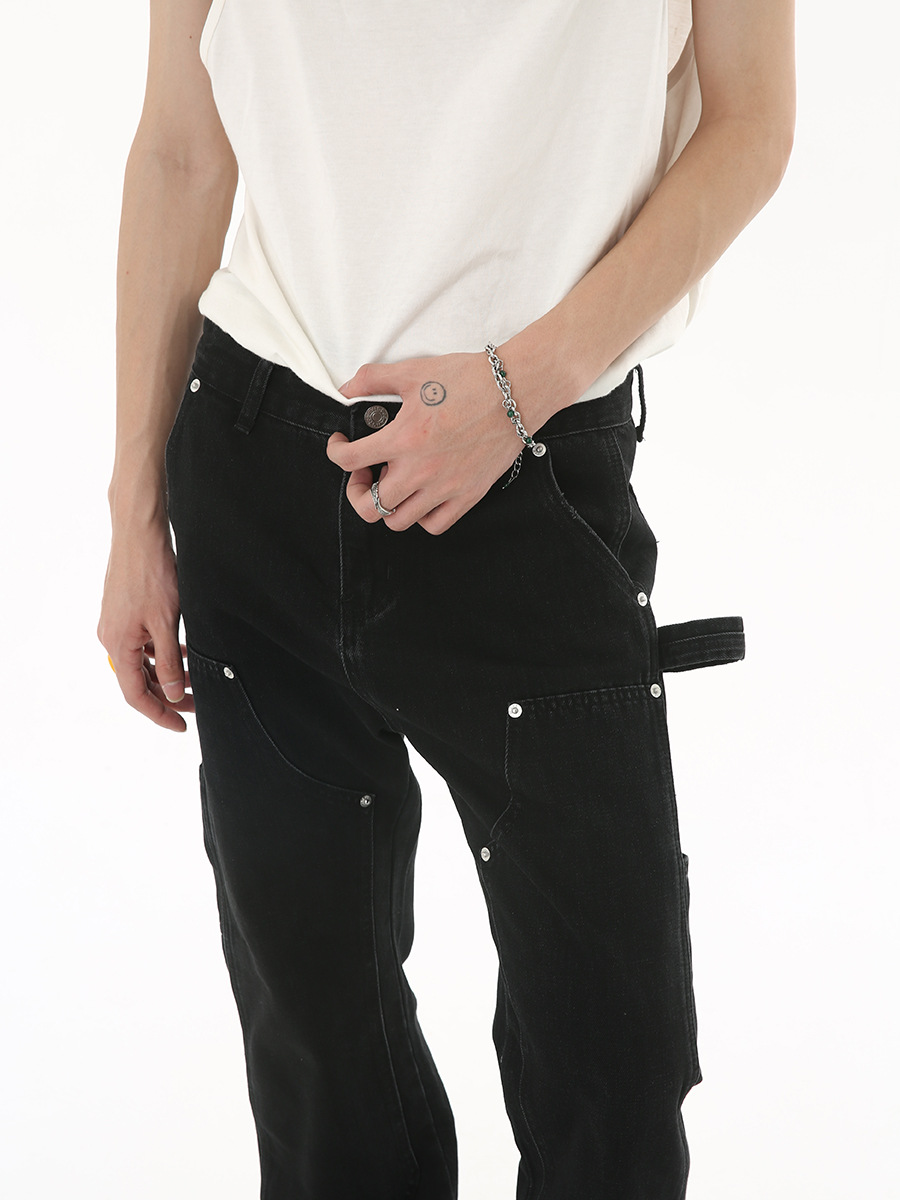 Mtlclothes ropa de hombre | 2023 otoño nuevo estilo coreano slim fit ruffle guapo doble rodilla personalizado decorativo jeans moda