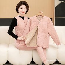 三件套中老年女装棉衣外套冬季妈妈加绒加厚奶奶棉服棉裤保暖套装