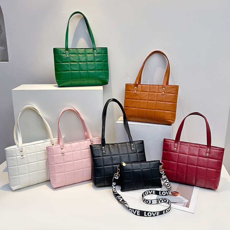 Fashion Versatile Trendy Simple Two-Piece Quilted Large Grid Fashion Commuter Portable Tote Bag Large Capacity Women's Single