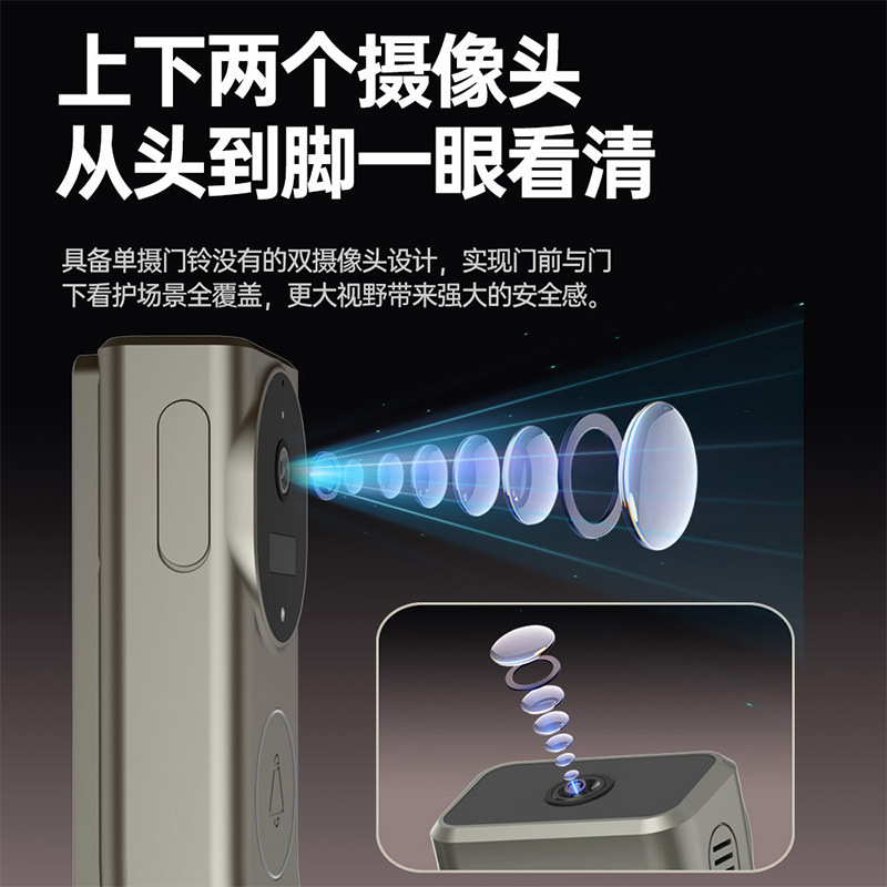 Doble lente doble pantalla inalámbrica batería wifi campana remota un botón llamada visual campana bidireccional intercom HD