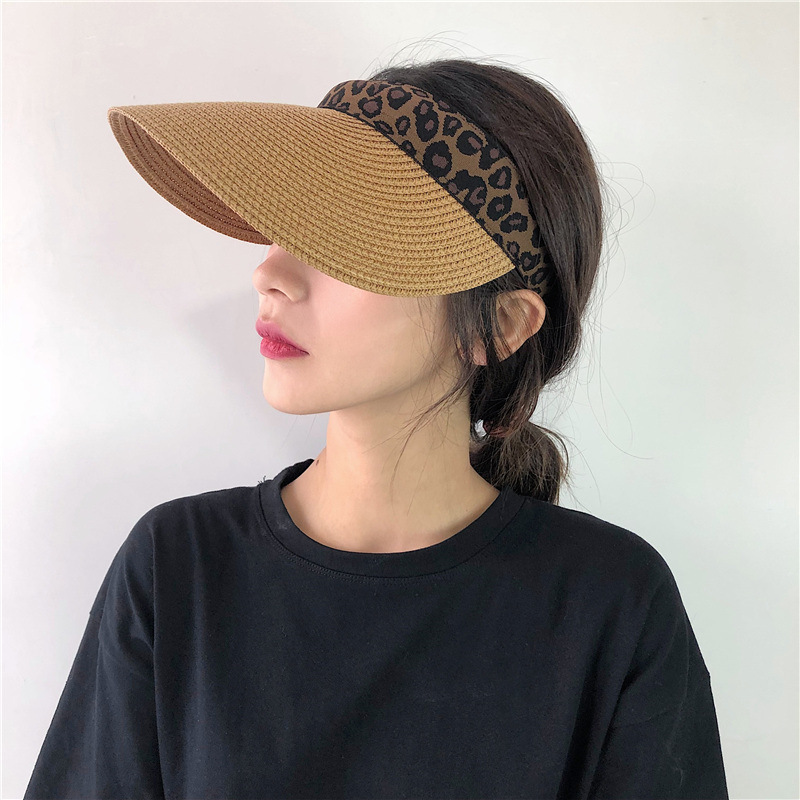帽子女夏天空頂帽百搭太陽帽韓版時尚潮遮陽帽大檐草帽沙灘豹紋