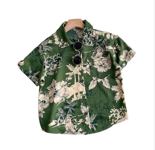 Boys' Short-Sleeve Floral Shirt Beach Vacation Style Summer Thin Baby Boys' Children's Short-Sleeve Jacket Trendy