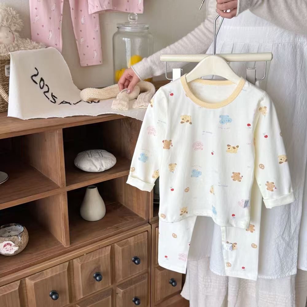 [personalizada] pijamas infantiles niñas primavera y otoño manga larga set de dibujos animados para mujeres bebés chaqueta de otoño pantalones de otoño ropa para el hogar