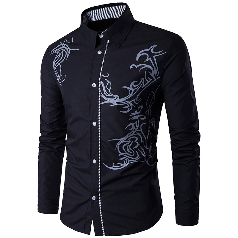 Amazon desea el comercio exterior transfronterizo primavera nueva camisa de hombre camisa de manga larga con estampado de dragón de manga larga para hombre