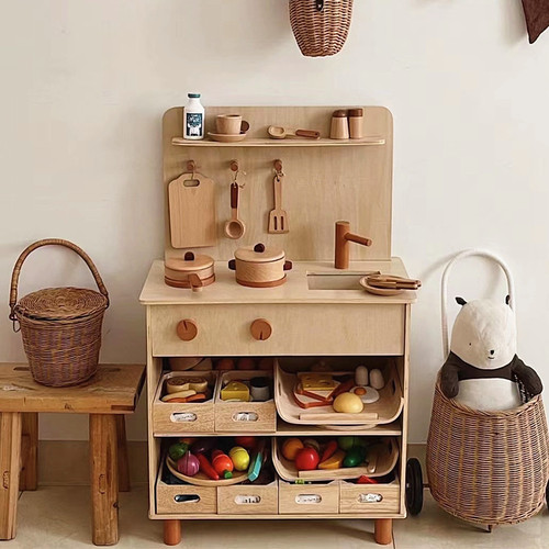 Cross-border ins style kitchen play house logs Danish children's wooden puzzle early education pretending to be children's stove cut and cut