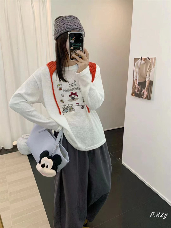 013秋季2025新款慵懒风松弛感宽松上衣早秋薄棉长袖打底衫女士T恤|undefined