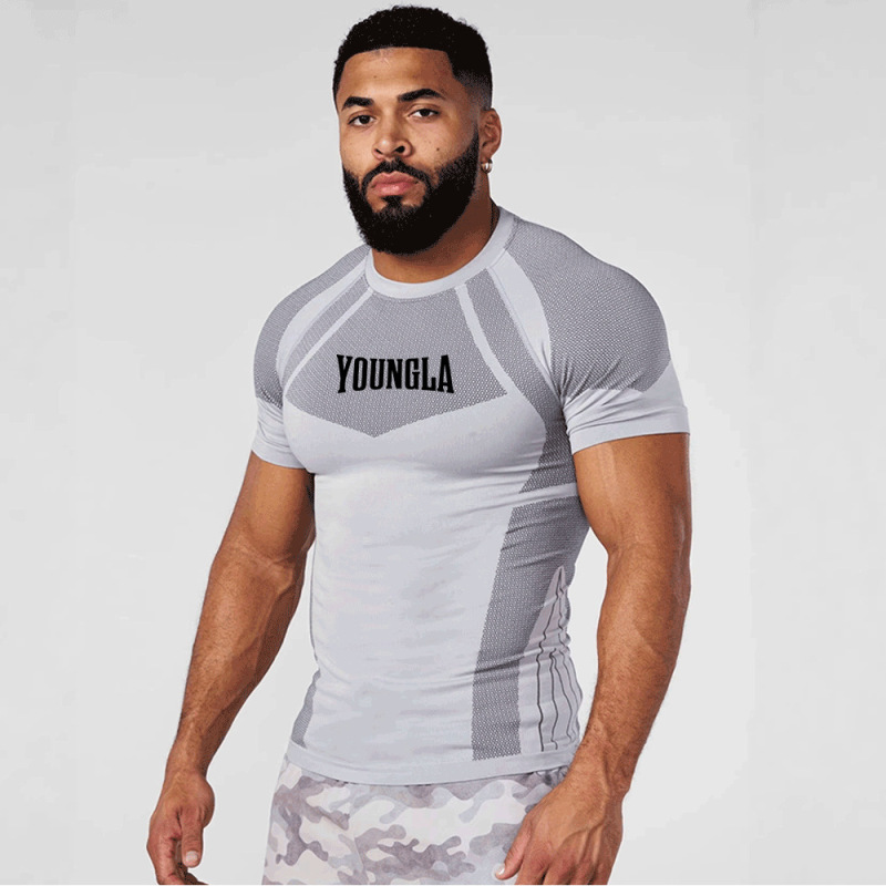 Youngla American-Style Summer New Men's Tight-Fitting T-Shirt Jogger Sports Fitness Running Training Quick-Drying Short-Sleeved Shirt Youngla American-Style Summer New Men's Tight-Fitting T-Shirt Jogger Sports Fitness Running Training Quick-Drying Short-Sleeved Shirt