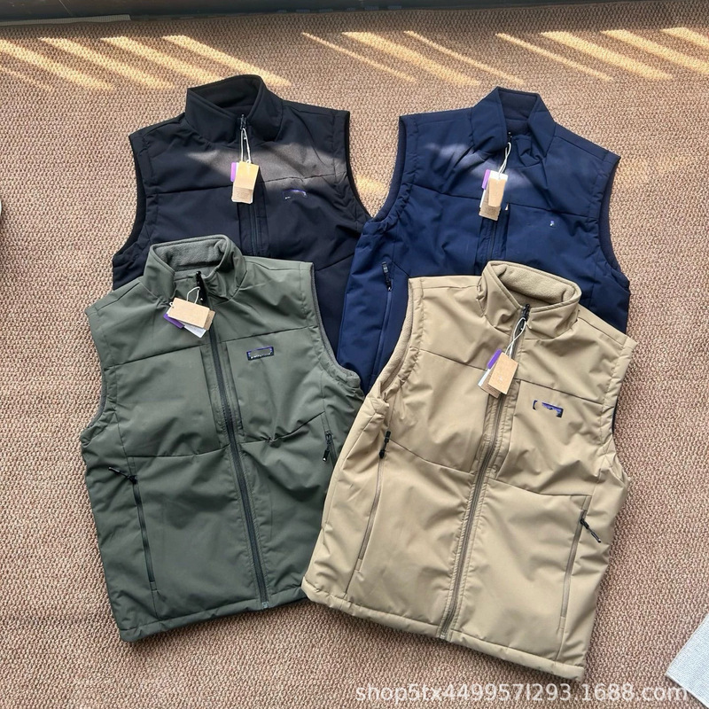 Cross-border P@t autumn new outdoor stand-up collar sleeveless vest, double-sided fleece warm vest, unisex Cross-border P@t autumn new outdoor stand-up collar sleeveless vest, double-sided fleece warm vest, unisex