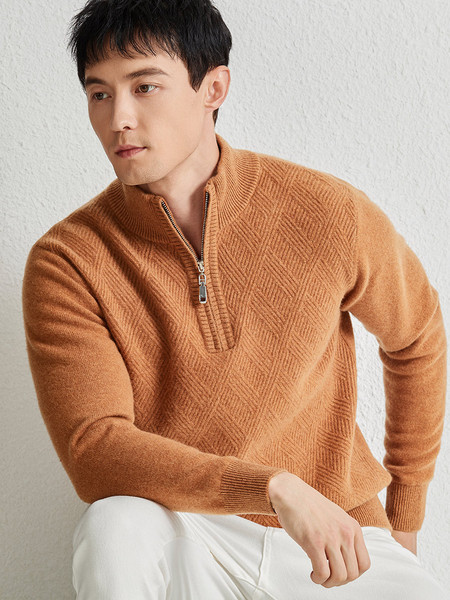 Winter solid color woolen knitted keep warm sweater with zipper