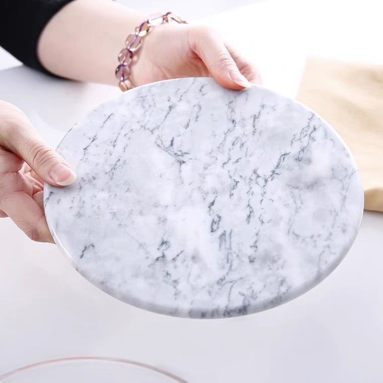 Estilo nórdico de mármol natural bandeja redonda bandeja de visualización de vídeo bandeja de almacenamiento fruta tabla de cortar bandeja accesorios de tiro