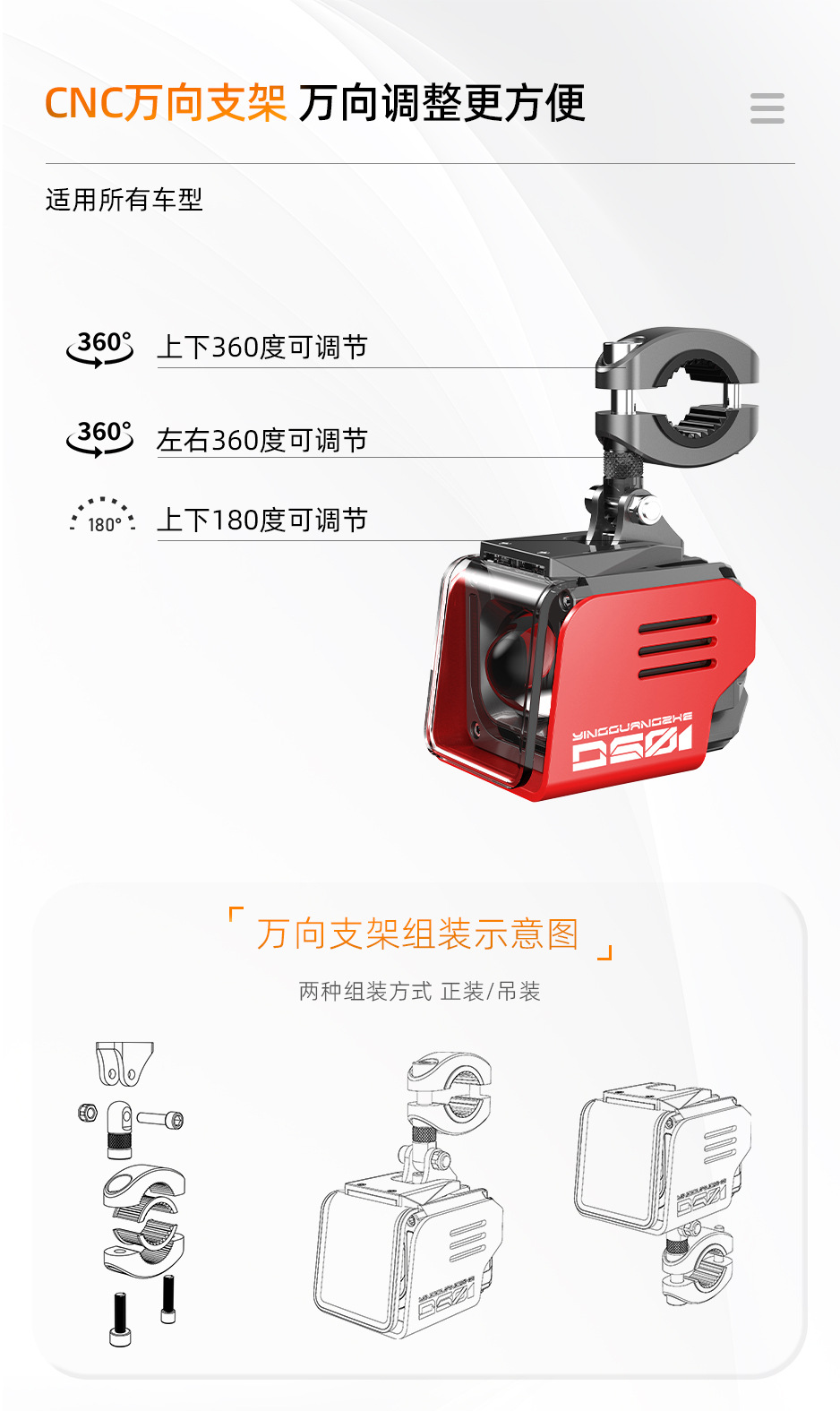 Motorcycle LED spotlight, ultra-bright high and low beam, flashing headlight, suitable for electric scooters, Niu No. 9, and for modifying headlights to improve visibility on roads