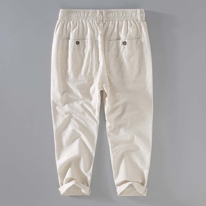 Pantalon décontracté pour homme en coton et lin été_voghion.com