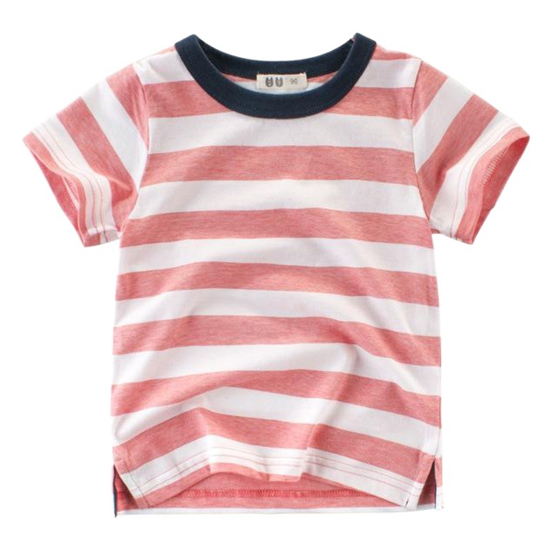 Estilo coreano ropa para niños verano nueva camiseta de manga corta para niños ropa de verano de moda bebé a rayas ropa para niños de media manga al por mayor