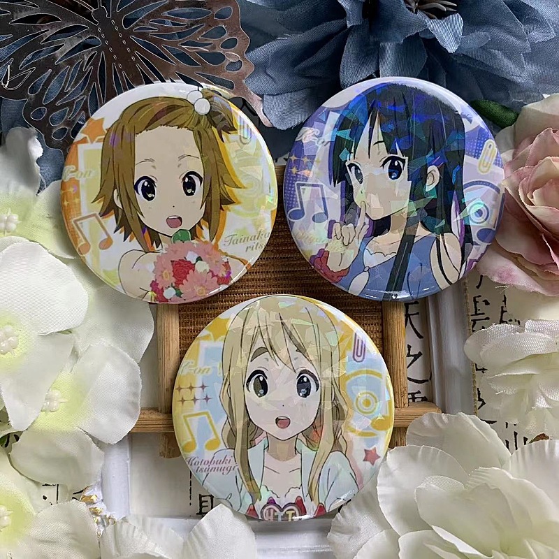 K-ON! Yui Hirasawa, Azusa Nakano, and Mio Akiyama merchandise: Tinplate Hiyabochi Laser Broken Glass Badge