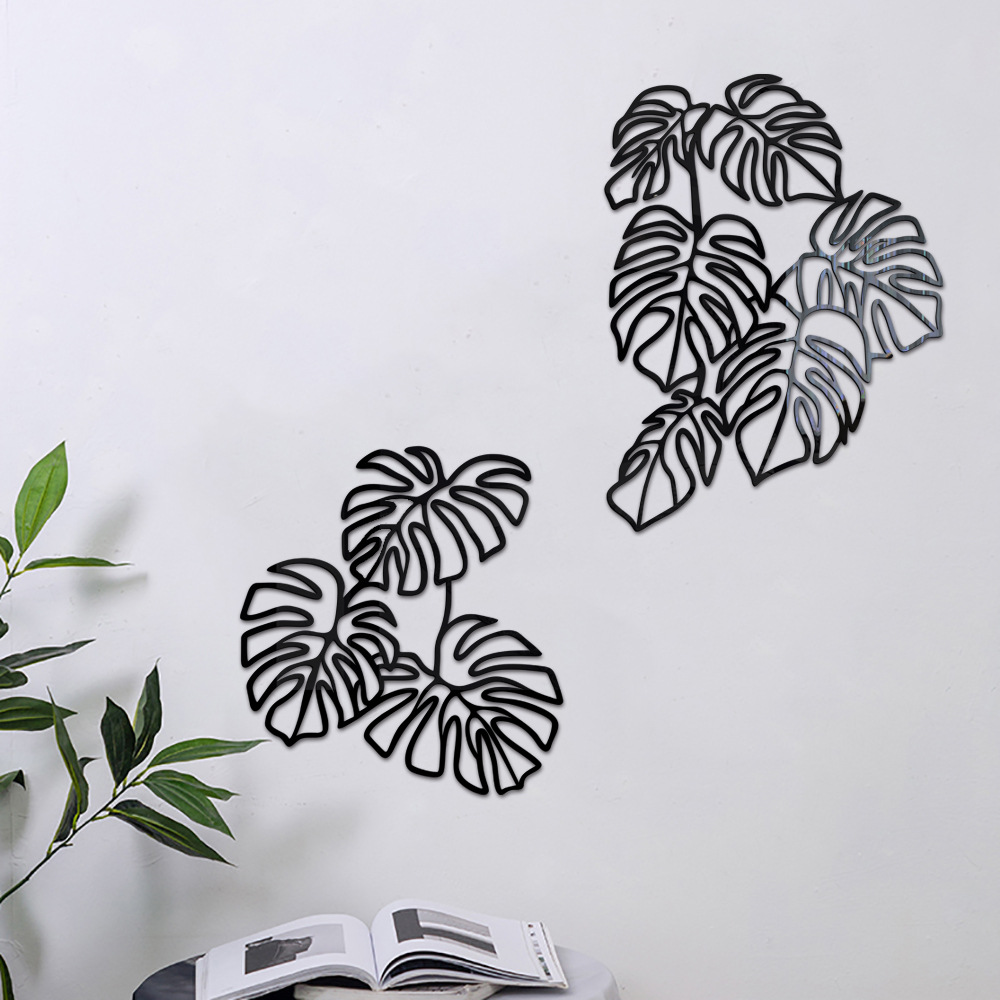 JM1076 Cross-Border 3D Palm Leaf Acrylic Home Decoration Self-Adhesive Mirror Wall Sticker_voghion.com
