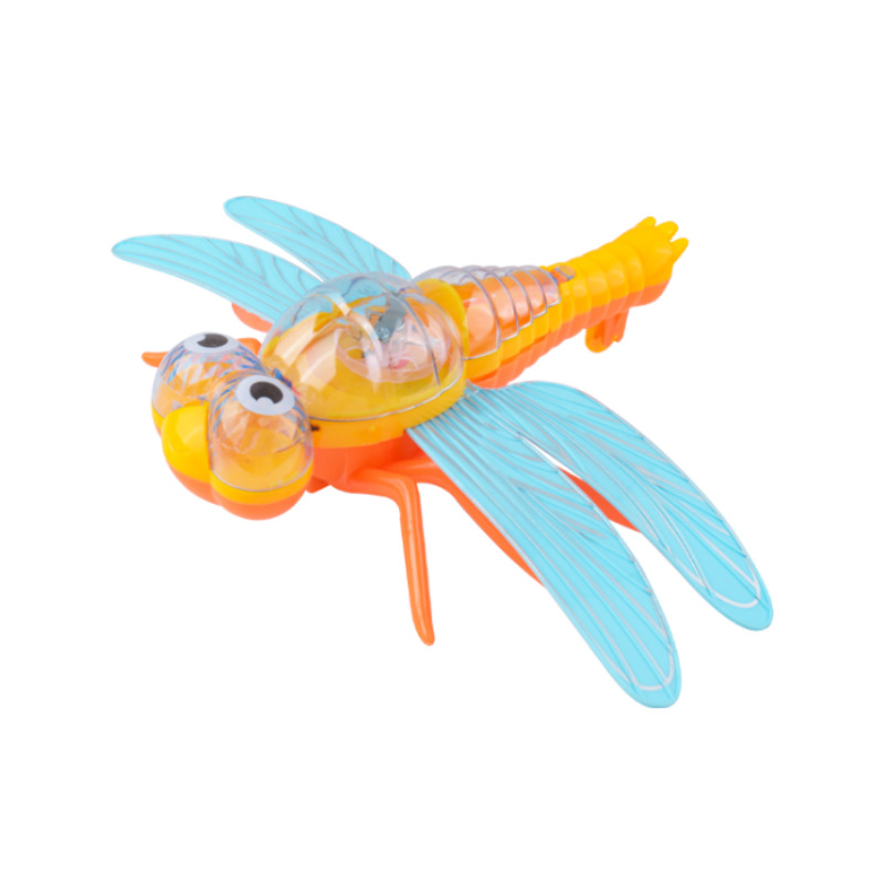 Juguetes luminosos de cuerda de tracción de niños retroceso deslizante insectos de doble ala cuerda de tracción libélula jardín de infantes pequeños regalos al por mayor