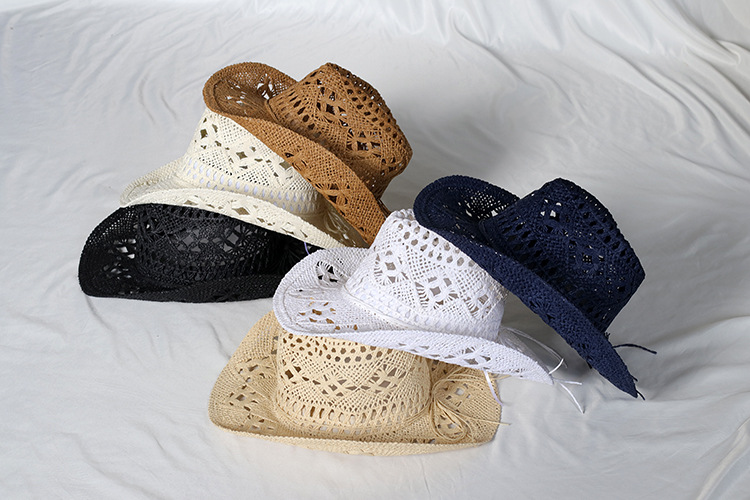 Unisex Simple Style Solid Color Hollow Out Crimping Straw Hat display picture 3