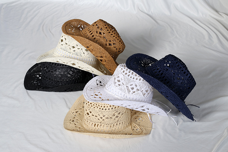 Solid Color Pattern Summer Season Unisex Simple Style Solid Color Hollow Out Crimping Straw Hat
