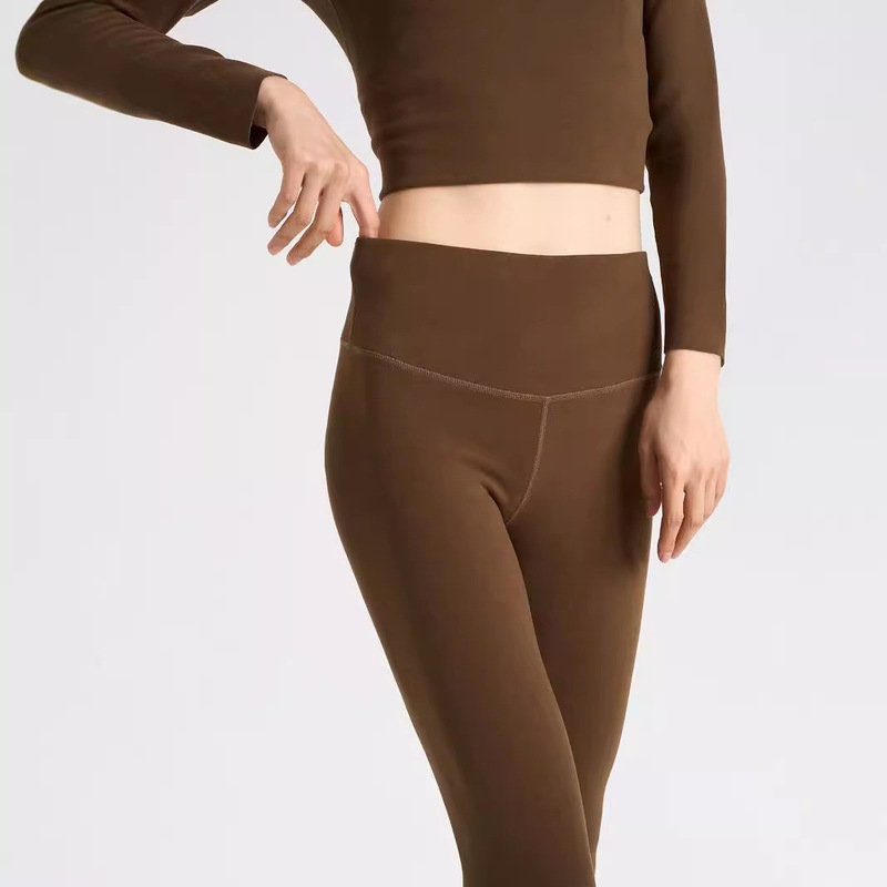 Acetate Straight-Leg Pants, High-Waisted, Warm Long Pants, Waist-Protecting, Tummy-Tucking, Seamless, Slimming, Sports Leggings with Gusset, High Elasticity, Warm