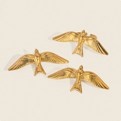 ニッチレトロ 18K ゴールドステンレス鋼鳥の羽オープンリングクロスボーダーホット販売女性ジュエリー卸売