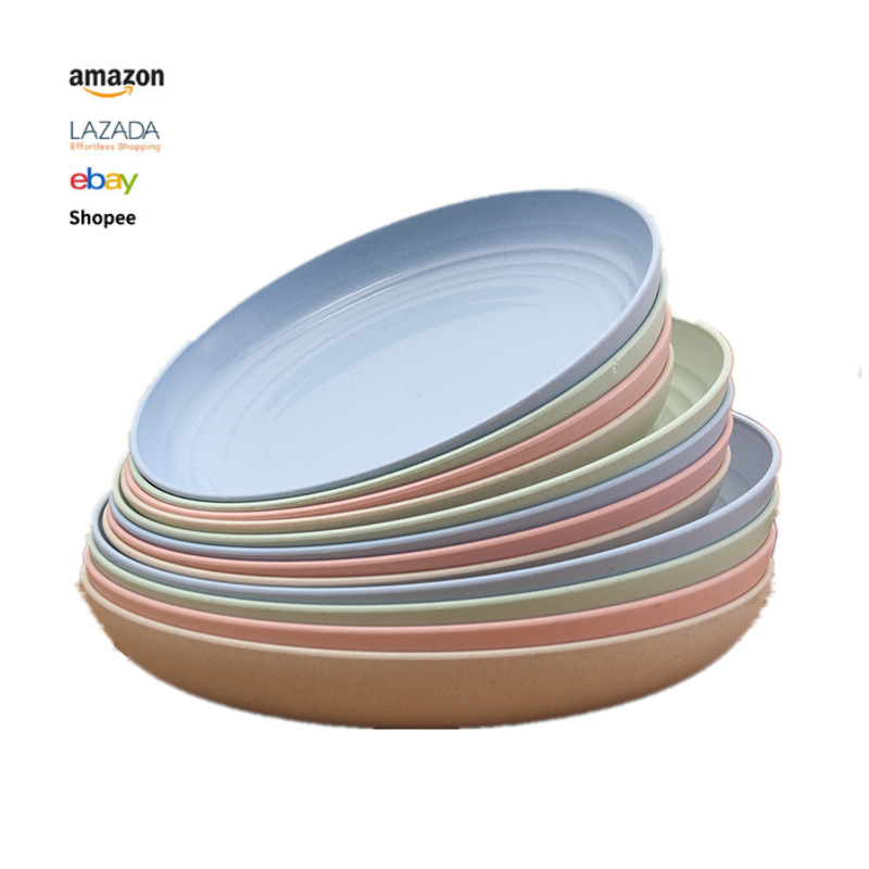 Plato de paja de trigo, colores personalizables en Amazon, estilo nórdico para uso doméstico, 20 cm, plato redondo 2325, material ecológico.