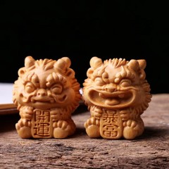 Golden Sandalwood Carved Zodiac Dragon Figurine for Luck and Wealth in the Year of the Dragon