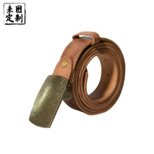 黄铜板扣腰带植鞣牛皮革腐蚀做旧铜板扣扣头复古个性手工头层皮带