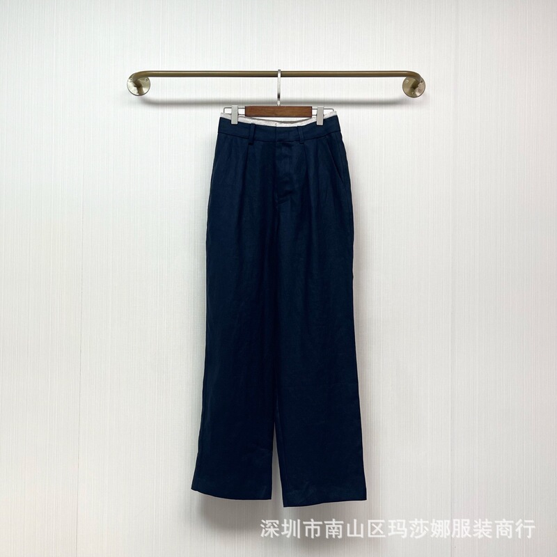 南油高端2025秋季新款撞色腰头亚麻休闲长裤气质百搭西装裤百搭|undefined