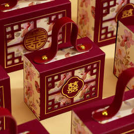 结婚喜糖盒子中式婚礼糖盒批发订婚手提喜糖袋创意糖果包装空盒
