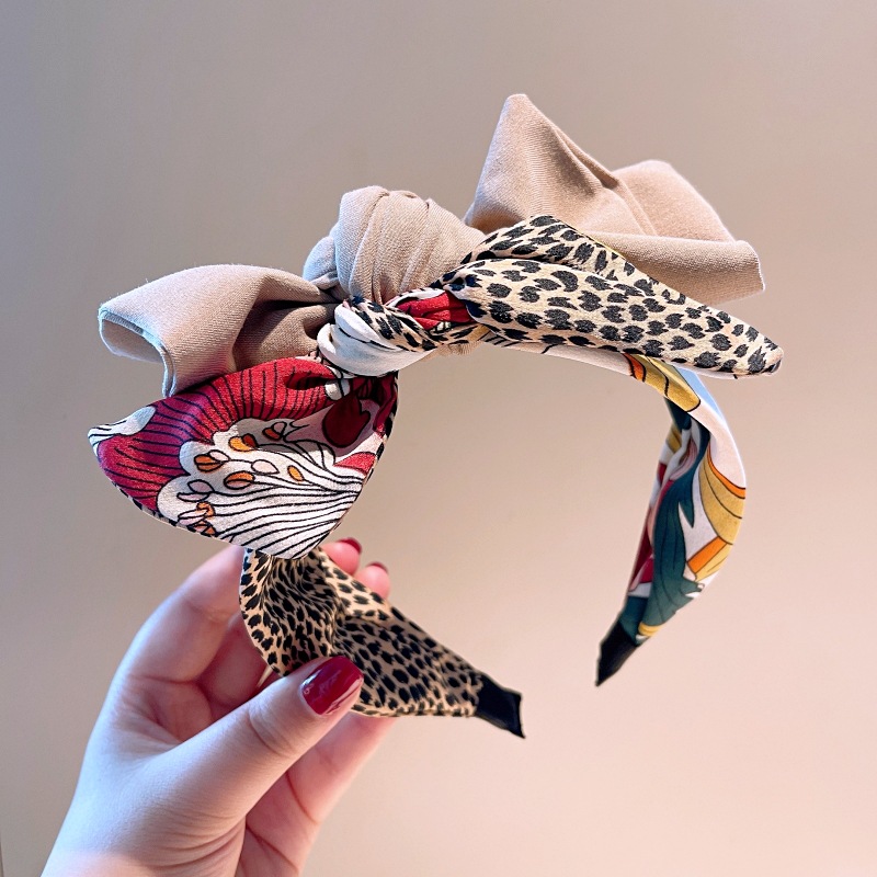 130g Weight Headwear Classification Travel, Festival Occasion Bow Knot Pattern Women'S Gender Retro Style Khaki, Green, Black Color Korean Style Printed Splicing Bows Headband Wholesale Nihaojewelry 7