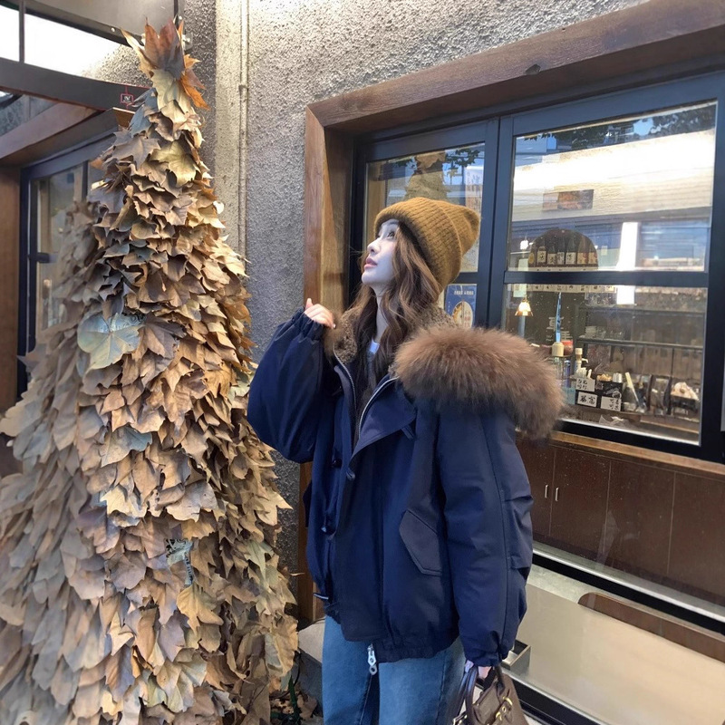 Women's down Cotton Jacket with Large Fur Collar 2025 Winter Parka Coat Winter Cold-Proof Outerwear Loose Stylish Commuter Wear