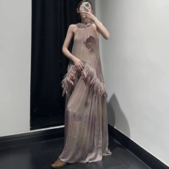 生産/2025 夏の新しいスタイル Qilihuayingshuang ノースリーブフェザードレス女性用