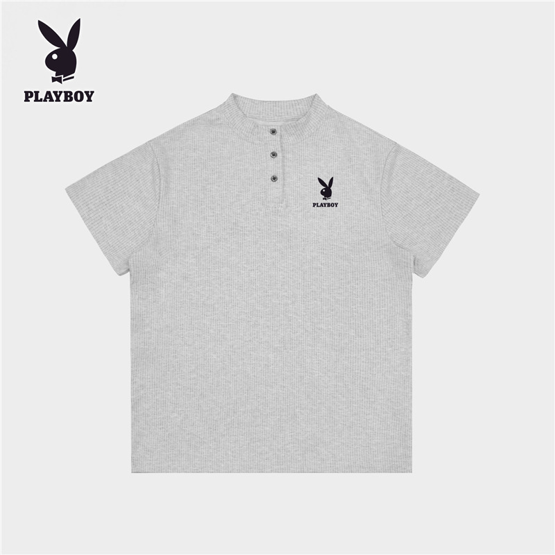 Playboy Henry Collar Short-Sleeved T-Shirt Men's American Trendy Sports Fitness Casual Henry Shirt Summer New Style