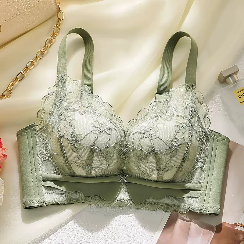 无钢圈聚拢蕾丝调整型内衣亲肤温感杯小胸聚拢透气女美背文胸