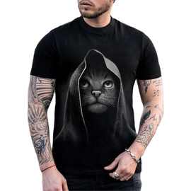 2023新款可爱的猫咪动物T恤男士3D数码印花短袖有趣的猫咪男士T恤