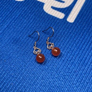 South Red Agate Bead Earrings Earrings Earrings Xiangyun Color Ruddy 925 Silver Rose Gold