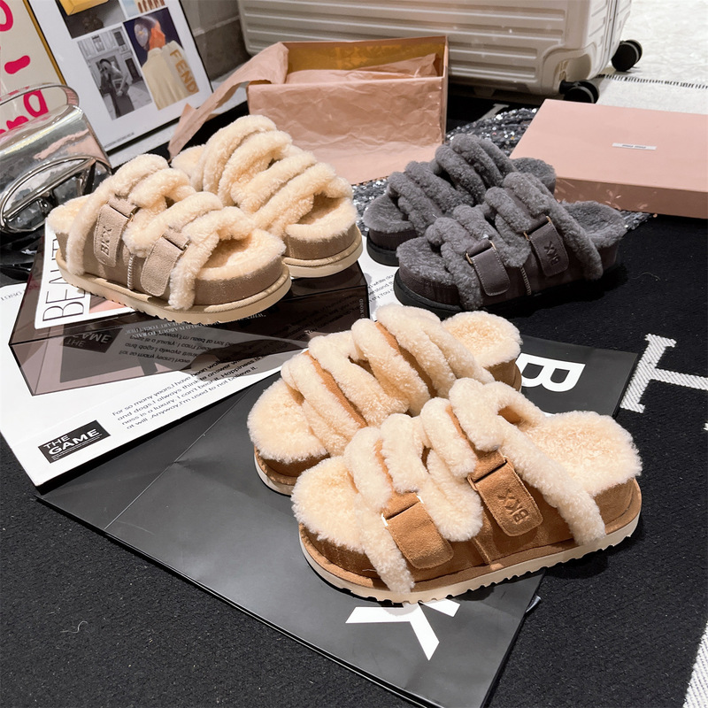 网红厚底勃肯毛毛拖鞋女外穿秋冬2025新款高级感爆款防滑棉拖鞋子|undefined