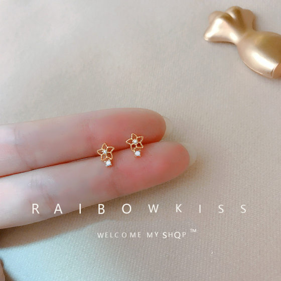 Flower stud earrings women's small ice crystal flower earrings micro inlaid zircon small flower earrings ins2022 new fashion