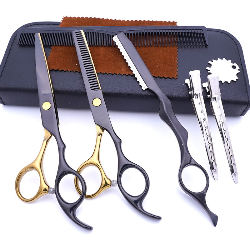 Tijeras de peluquería de acero inoxidable de 6 pulgadas, juego de cuchillos para cortar el cabello de colores, tijeras de adelgazamiento, tijeras profesionales para peluquería