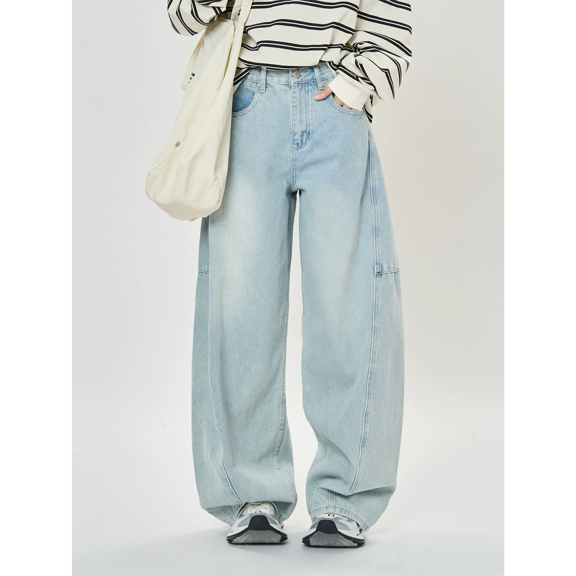 Новые весенние корейские ретро джинсы с вертикальным разрезом и разрезом, светлые повседневные брюки с высокой талией и широкими штанинами для женщин