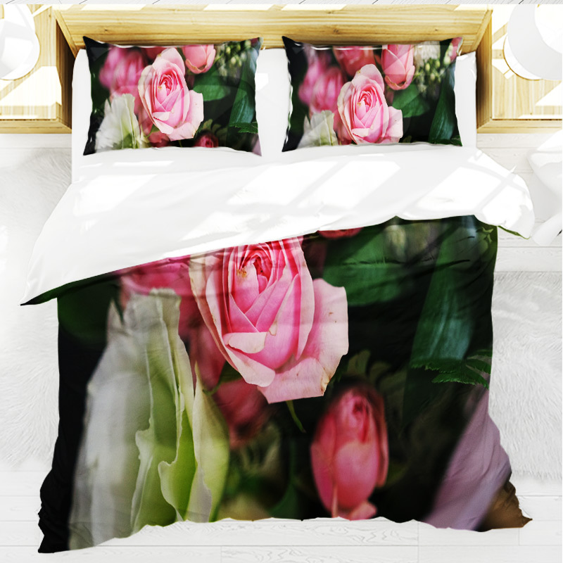3D印花玫瑰四件套三件套來圖可定制床上雙人床單被套床上套裝