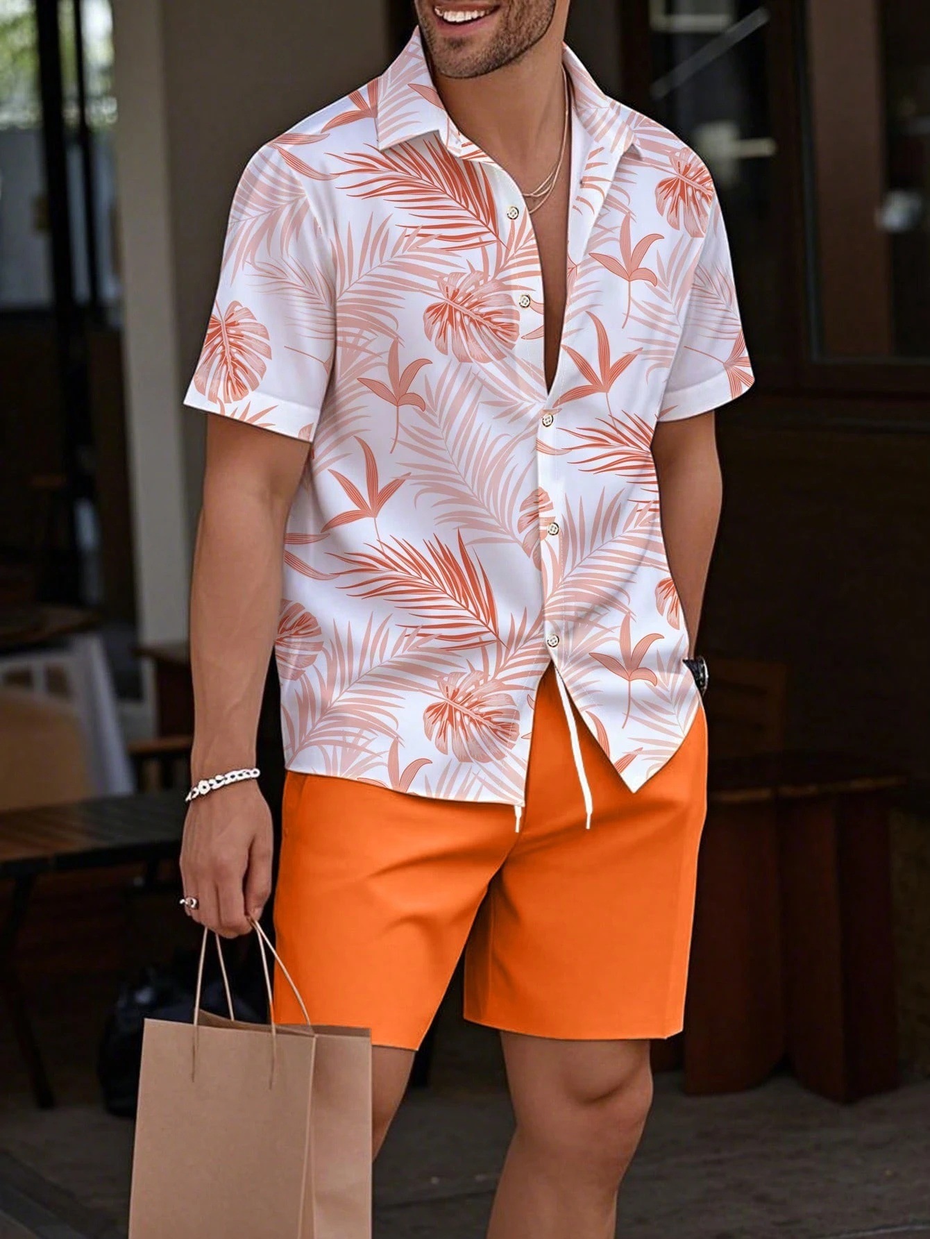 Comercio exterior transfronterizo retro camisa de botón de verano set de pantalones cortos 3D impresión casual vacaciones cardigan hombre set de dos piezas